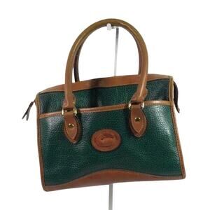 Vintage Dooney & Bourke Green Tan All Weather Leather Satchel USA - Read